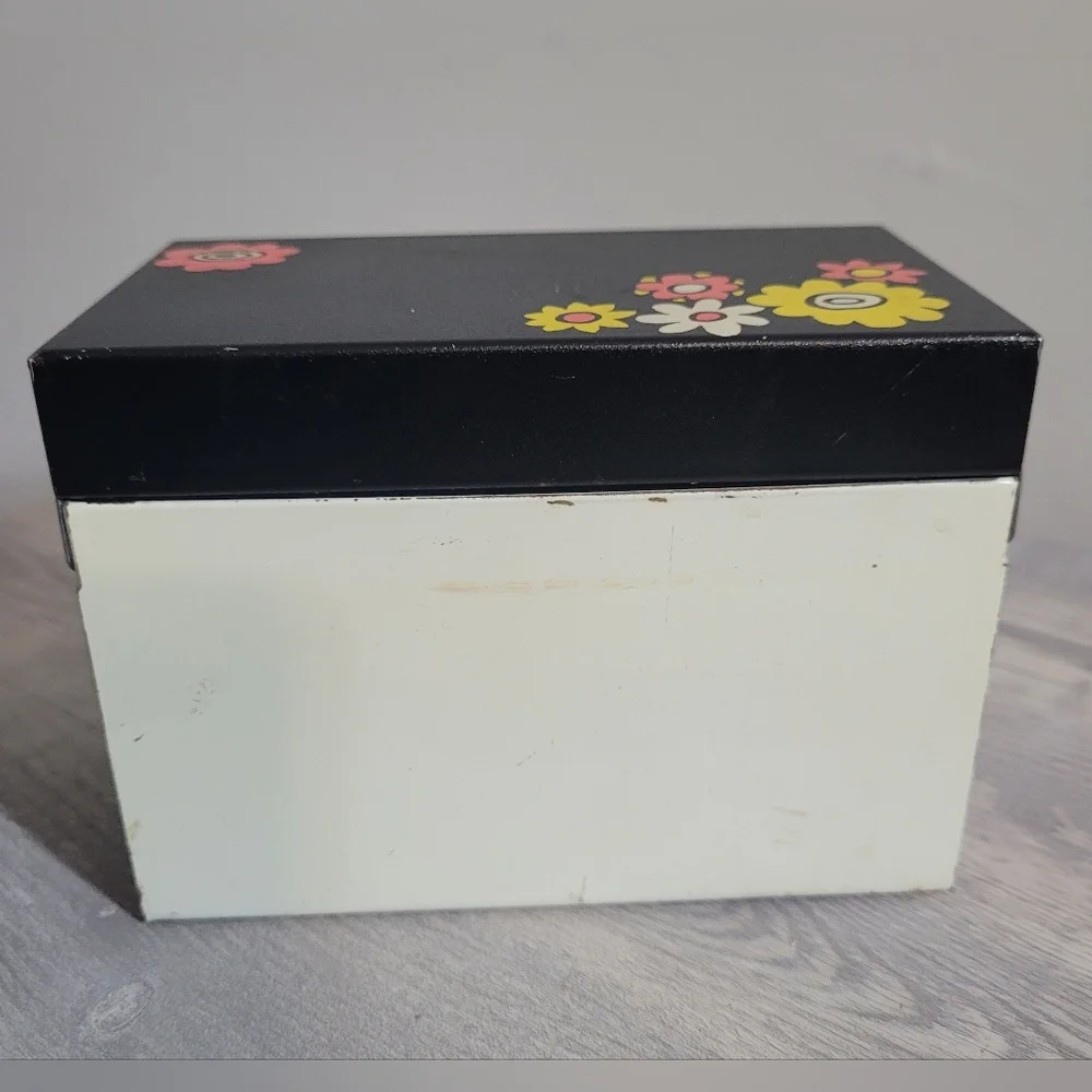 Vintage 70s Original Ohio Art Groovy Floral Print Recipe Card File Box